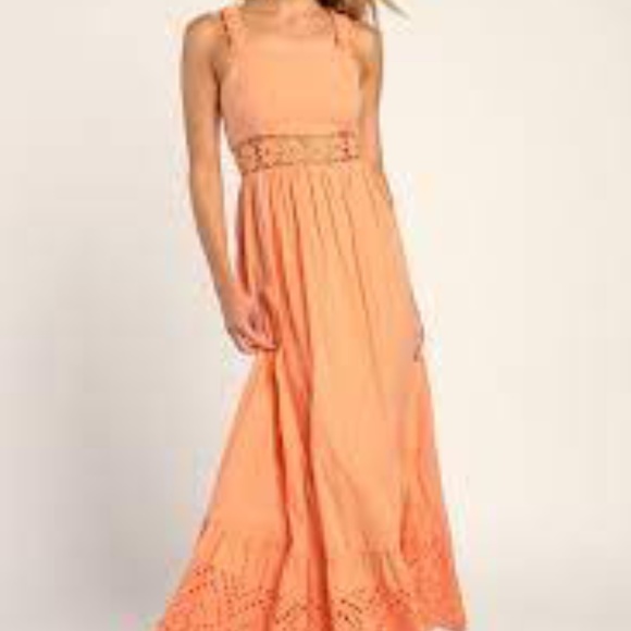 Lulus Simply Effortless Peach Swiss Dot Maxi sz sm - Picture 6 of 10
